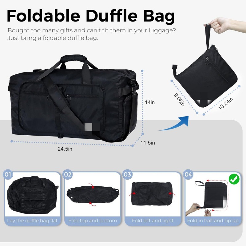 Large Capacity Foldable Travel Duffle Bag - Detachable Shoulder Strap view 3