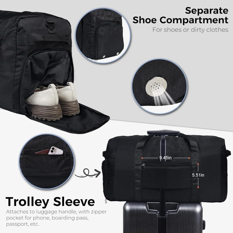 Large Capacity Foldable Travel Duffle Bag - Detachable Shoulder Strap view 4