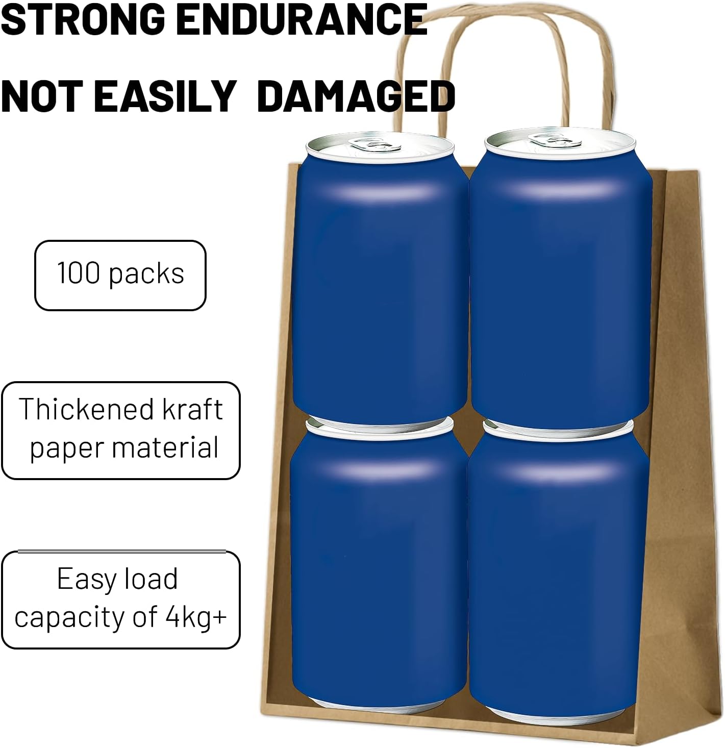Gift Bags 8.25"X5.9 "X3.15" 100pcs Brown Kraft Paper Bag with Handles for view 3