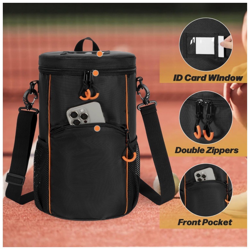 Black Versatile Tennis Baseball Lacrosse Bag with Multiple Pockets - Portable view 2