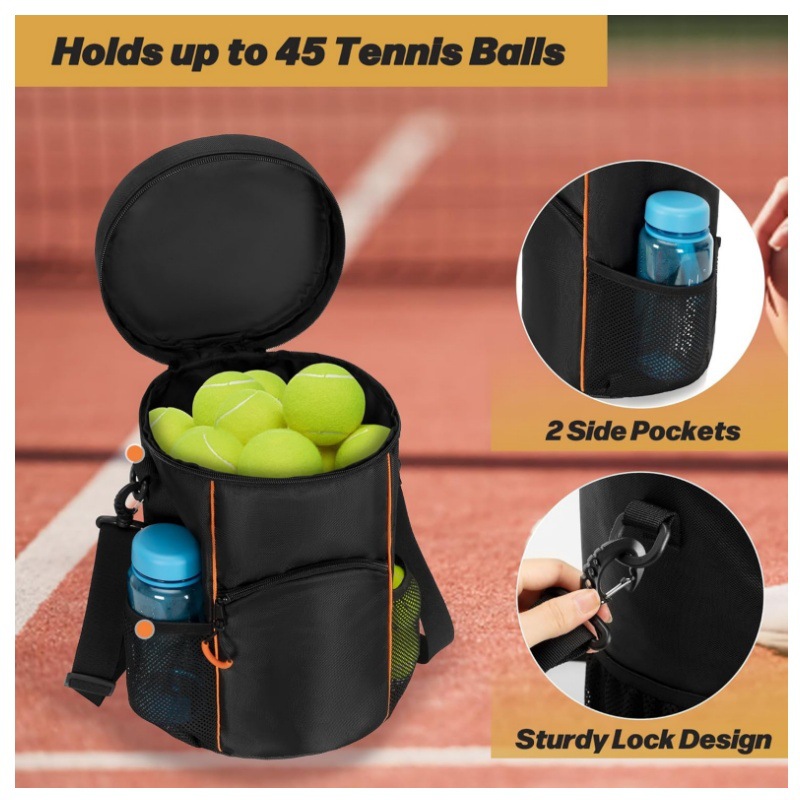 Black Versatile Tennis Baseball Lacrosse Bag with Multiple Pockets - Portable view 3