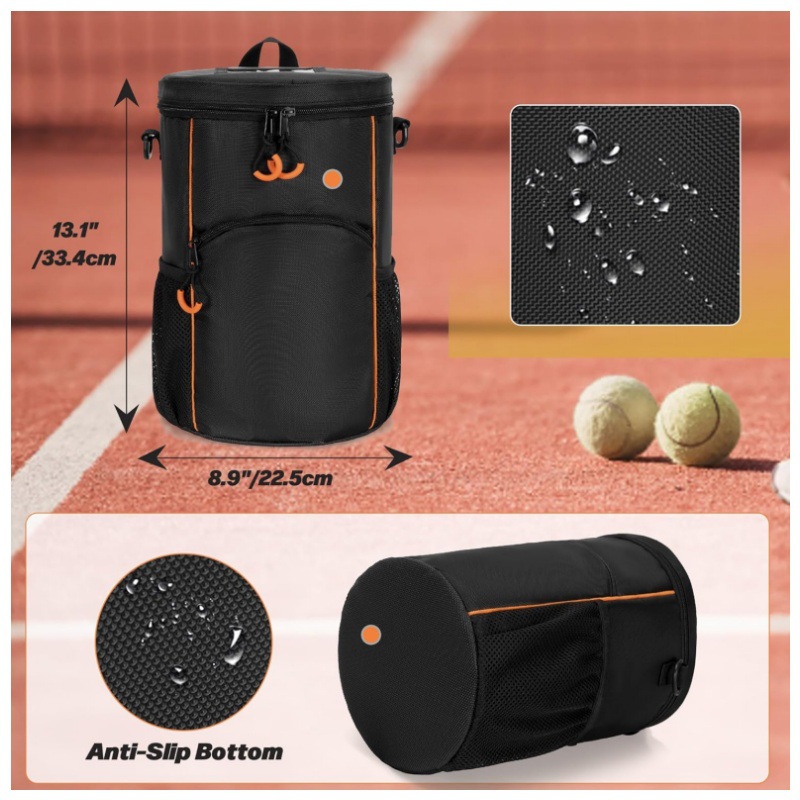 Black Versatile Tennis Baseball Lacrosse Bag with Multiple Pockets - Portable view 4