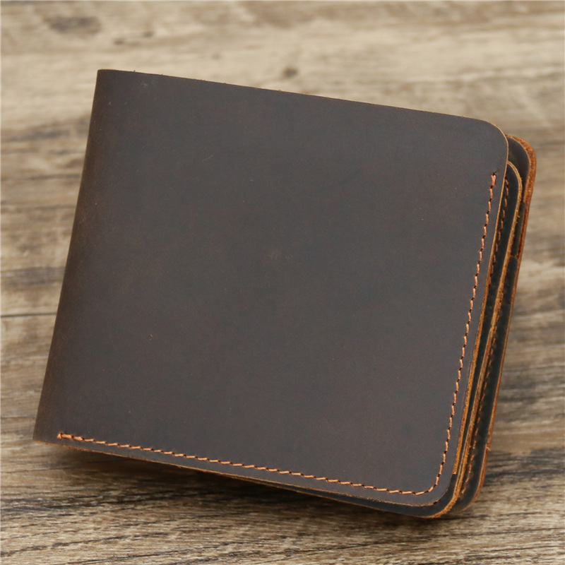Dark Brown Men's Crazy Horse Leather Wallet - Genuine Leather Bifold Card Holder