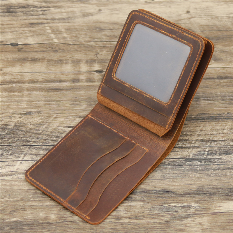 Dark Brown Men's Crazy Horse Leather Wallet - Genuine Leather Bifold Card Holder view 3