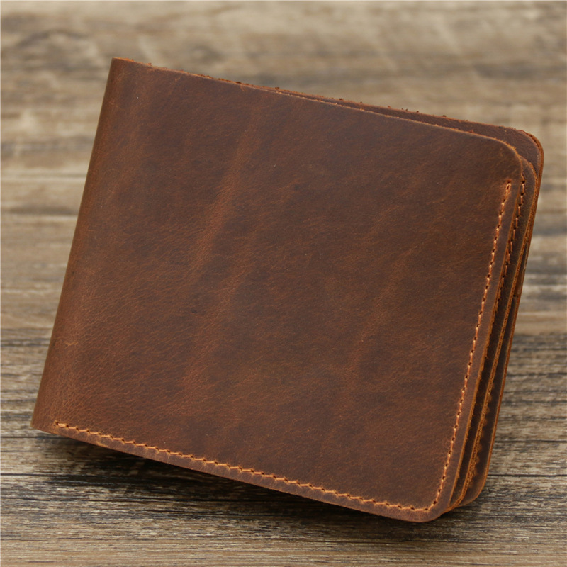 Red Brown Men's Crazy Horse Leather Wallet - Genuine Leather Bifold Card Holder