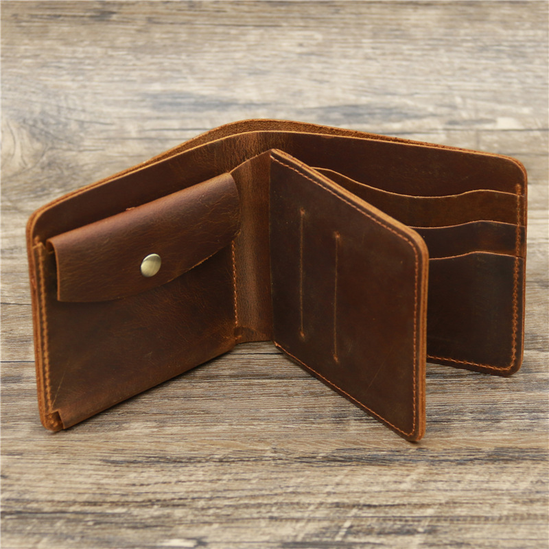Red Brown Men's Crazy Horse Leather Wallet - Genuine Leather Bifold Card Holder view 4