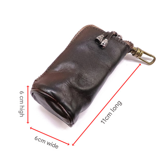 Black Vintage Top-Grain Cowhide Key Pouch - Men's Large Capacity Waist-Mounted view 5