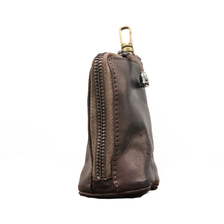 Coffee Vintage Top-Grain Cowhide Key Pouch - Men's Large Capacity