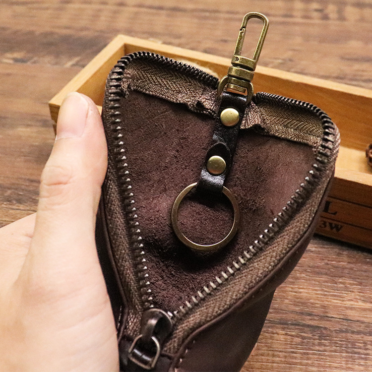 Coffee Vintage Top-Grain Cowhide Key Pouch - Men's Large Capacity view 4