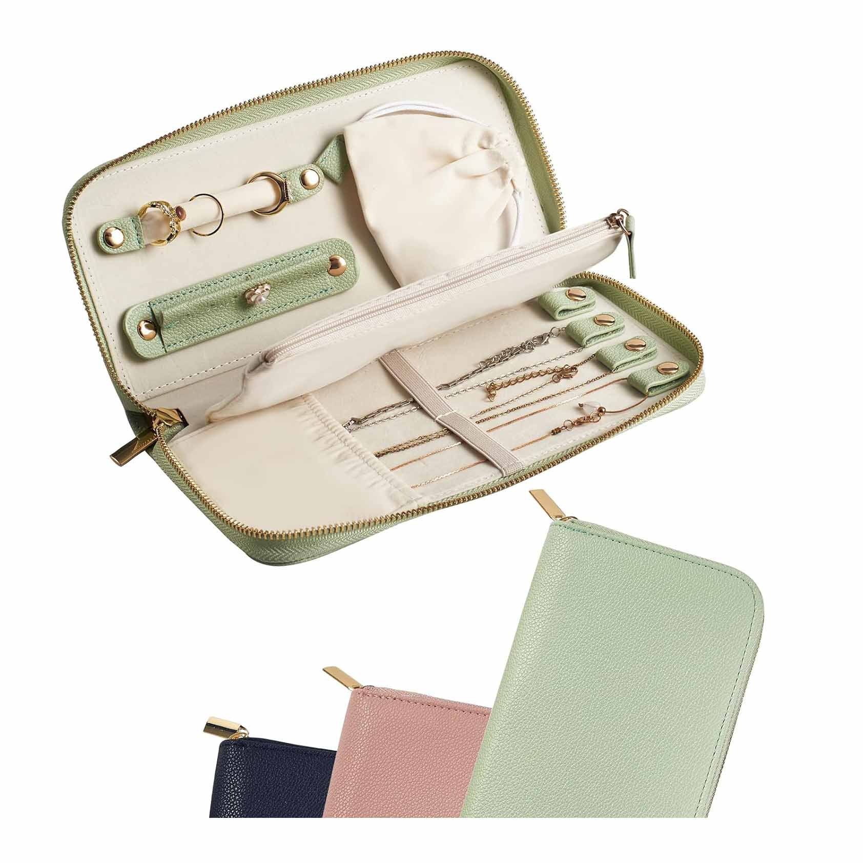 Green Portable Travel Jewelry Organizer - Anti-Tangle Storage for Necklaces