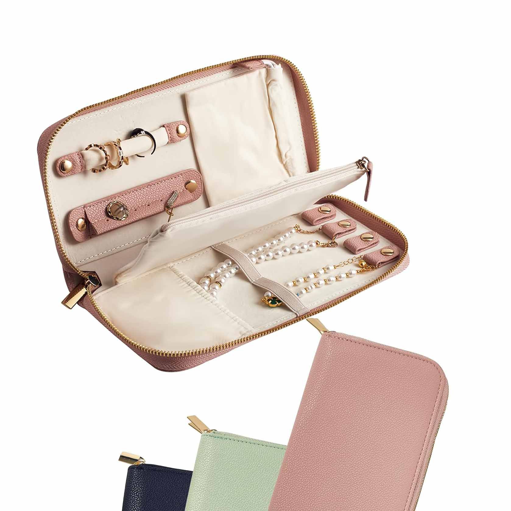 Pink Portable Travel Jewelry Organizer - Anti-Tangle Storage for Necklaces