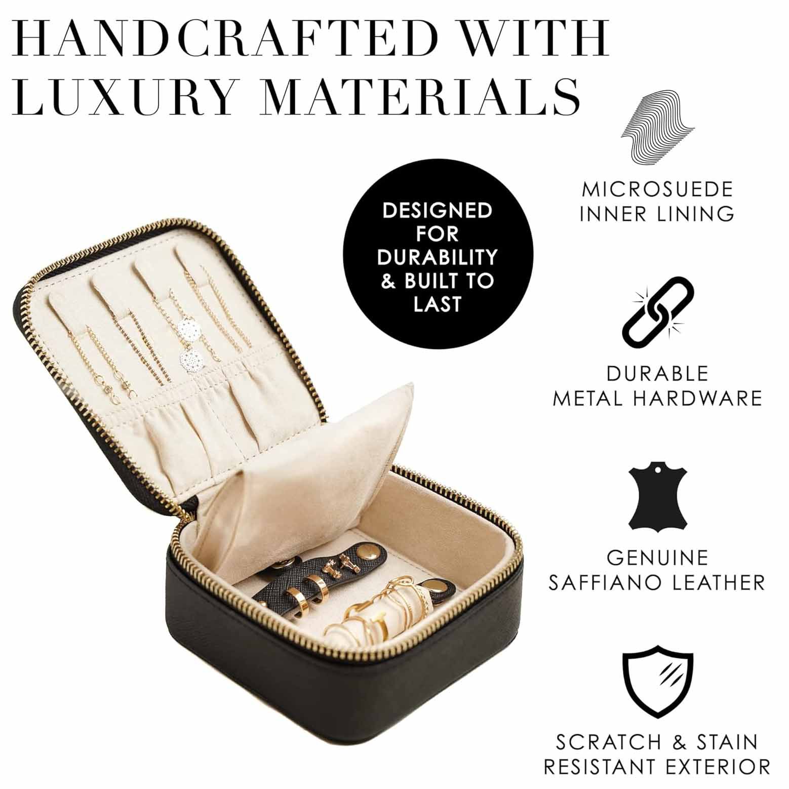 Black "Small But Mighty" Leather Jewelry Box - Portable Organizer for Earrings view 2