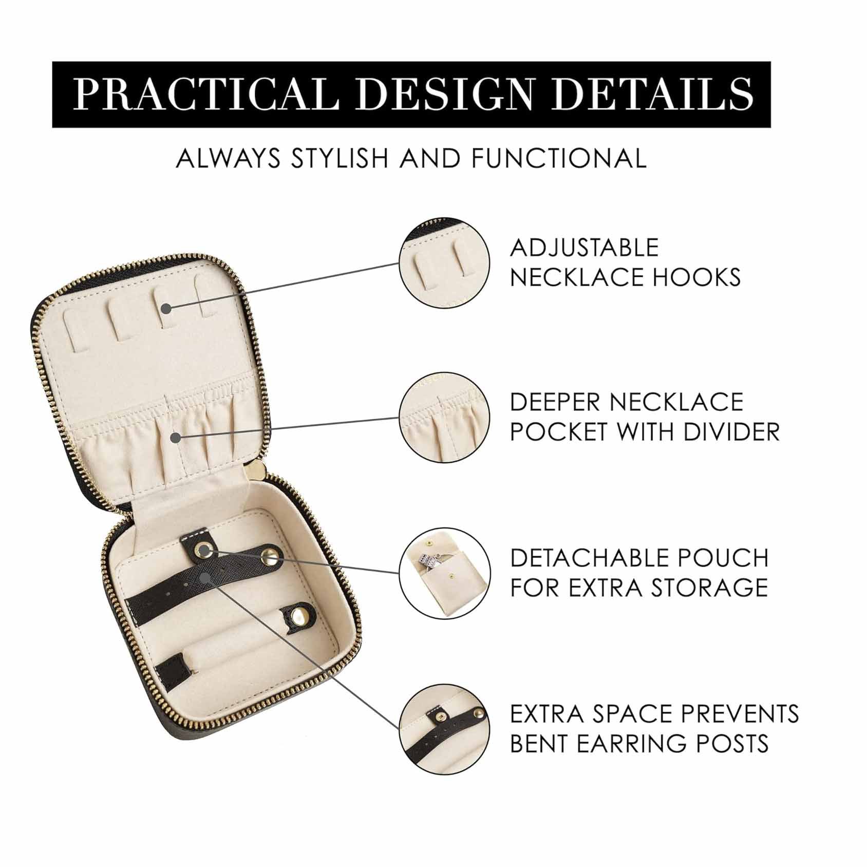 Black "Small But Mighty" Leather Jewelry Box - Portable Organizer for Earrings view 3
