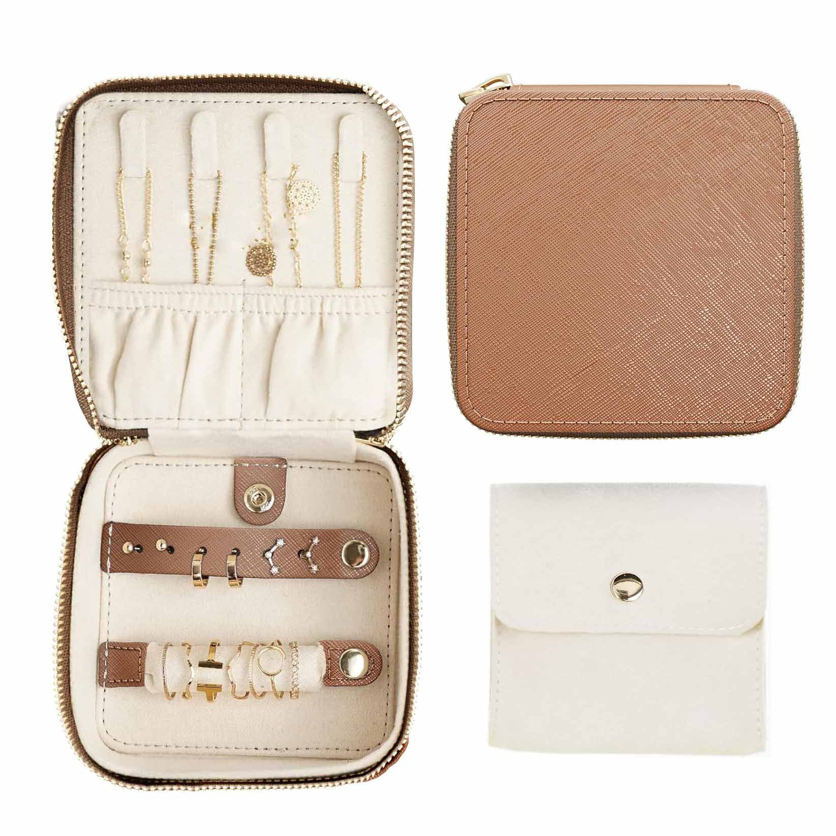 Brown "Small But Mighty" Leather Jewelry Box - Portable Organizer for Earrings