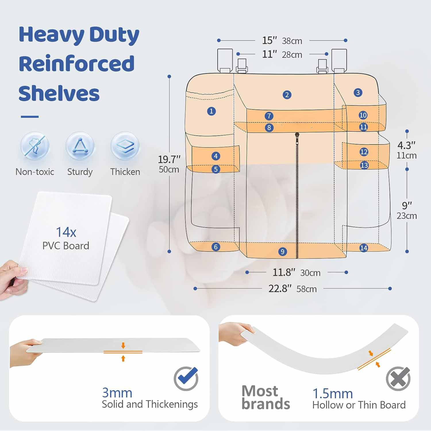 Light Grey Nursery Storage Organizer - Heavy Duty Reinforced Hanging Diaper view 2