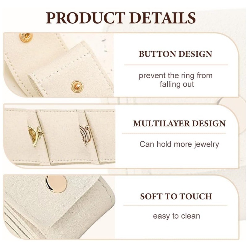 Beige Portable Mini Jewelry Pouch Soft Velvet Travel Organizer for Rings and view 2