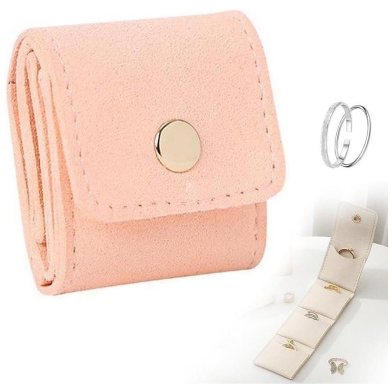 Pink Portable Mini Jewelry Pouch Soft Velvet Travel Organizer for Rings and
