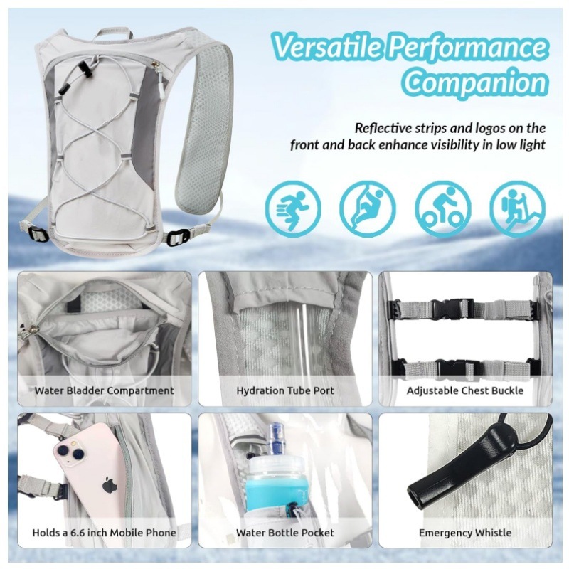 Black Lightweight Hydration Backpack with 1.5L Water Bladder Compact Cycling view 2