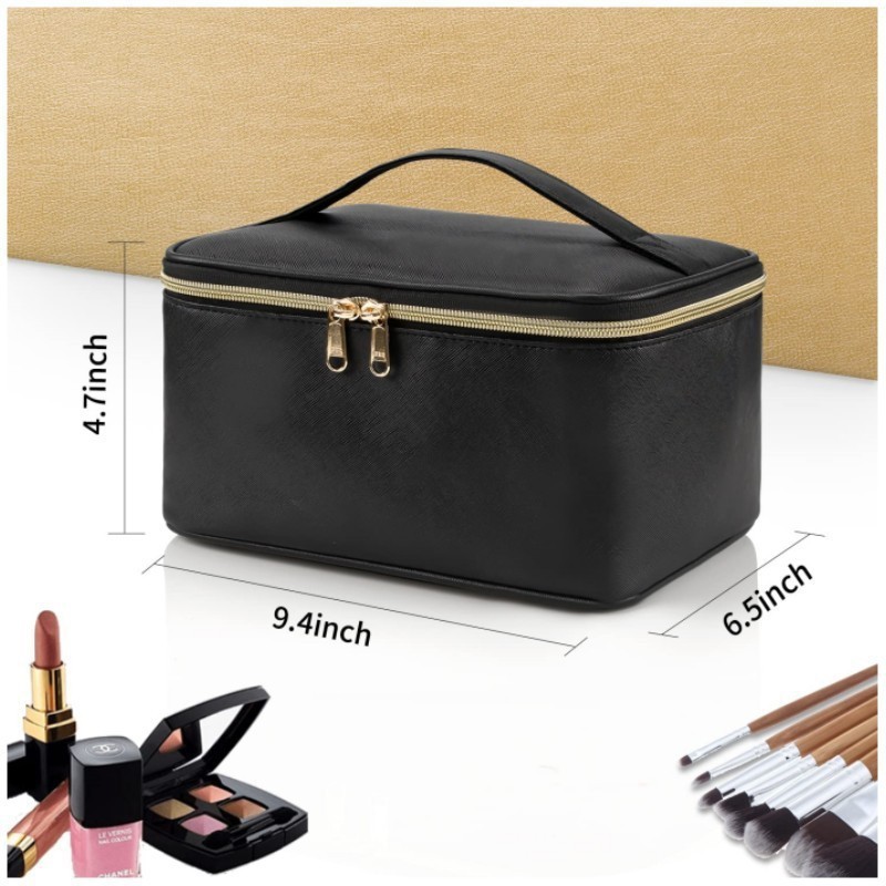 Blue Large Capacity Travel Makeup Bag Portable Cosmetic Case with Handle and view 2