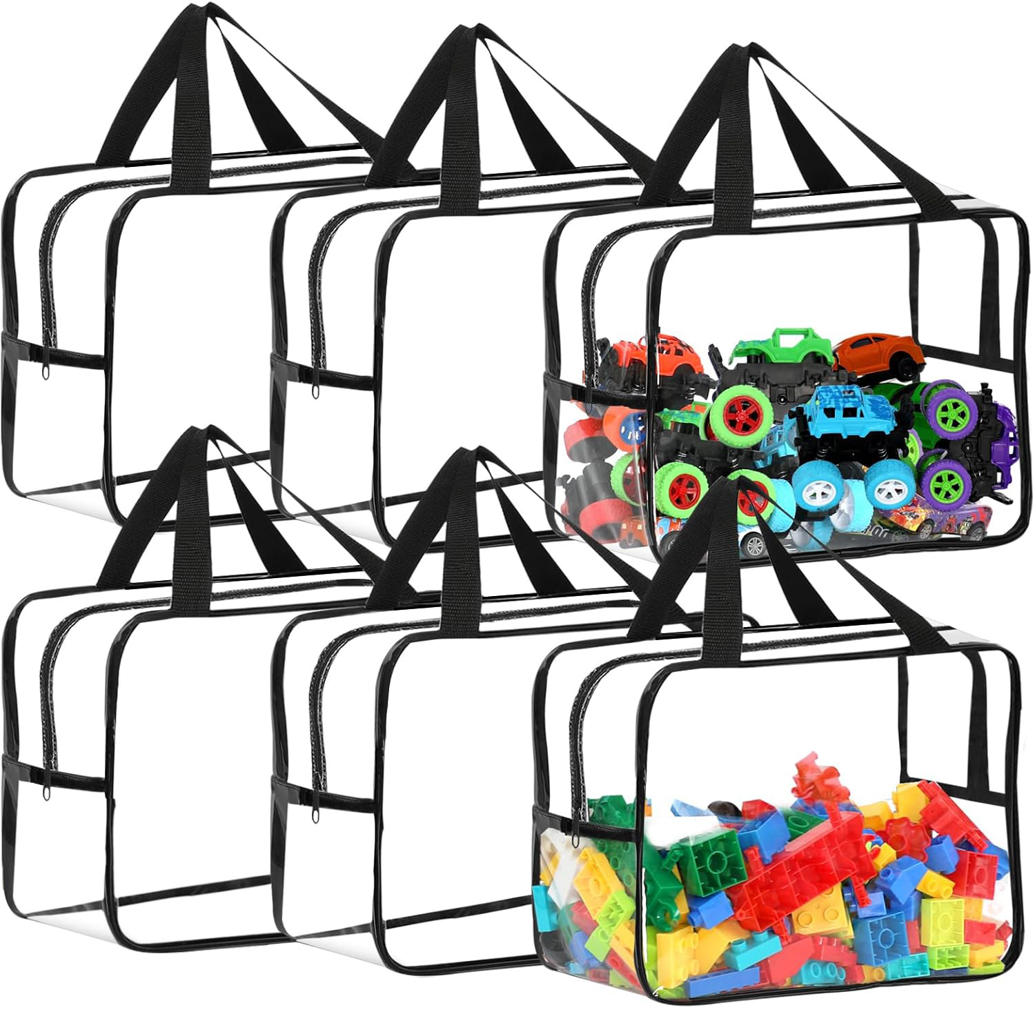 6 Pack Clear PVC Toy Storage Bags Waterproof Zippered Organizer for Puzzles