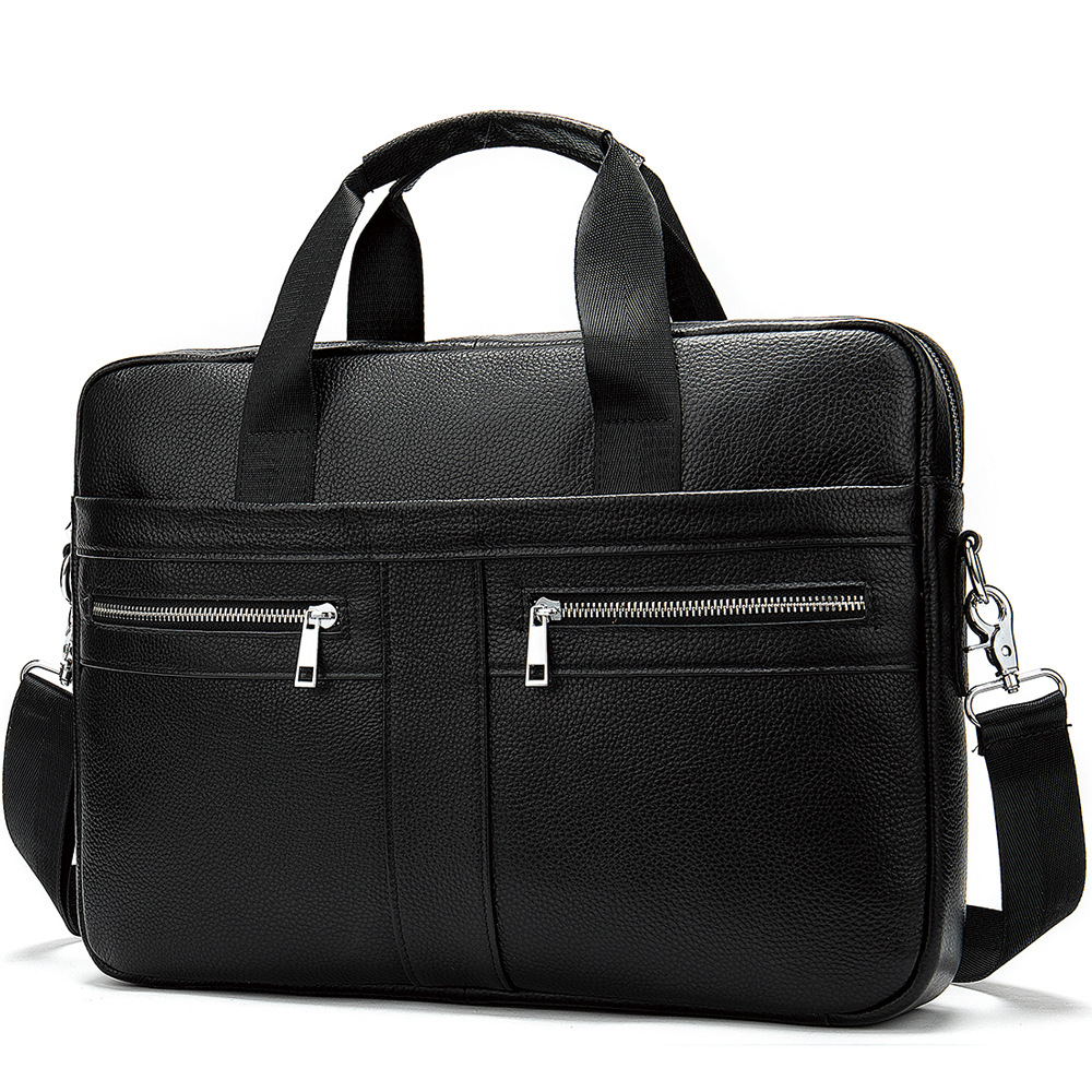 Black Men's Vintage Genuine Leather Briefcase 14 Inch Laptop Messenger Bag