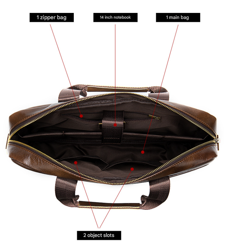 Black Men's Vintage Genuine Leather Briefcase 14 Inch Laptop Messenger Bag view 3
