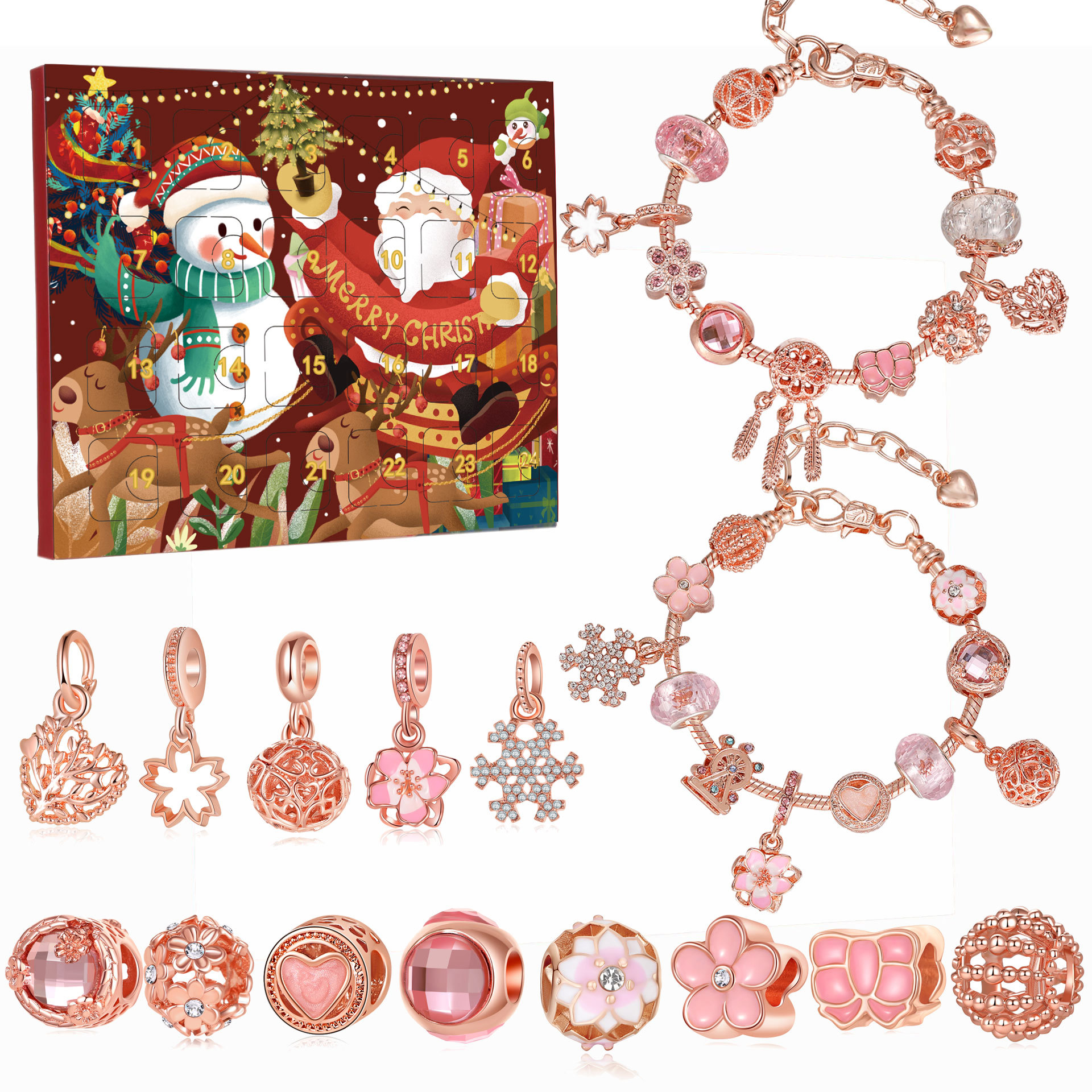 Christmas Advent Calendar DIY Charm Bracelet Kit Rose Gold Jewellery Making view 2