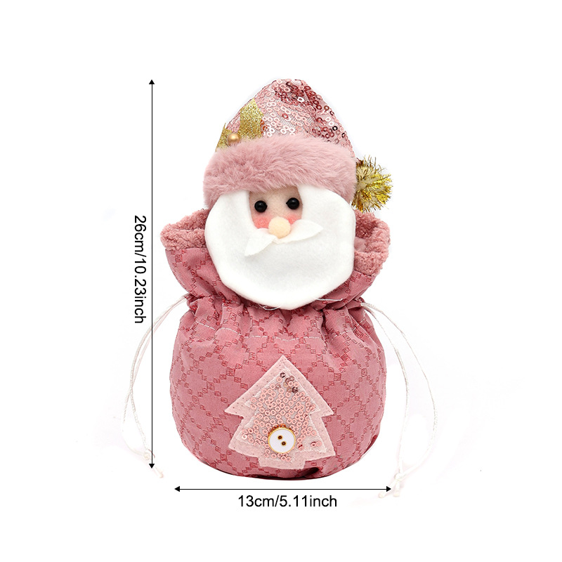 3 Pack Pink Christmas Drawstring Gift Bags Plush 3D Santa Snowman Reindeer view 3
