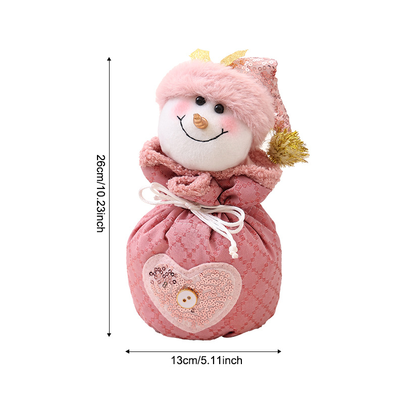 3 Pack Pink Christmas Drawstring Gift Bags Plush 3D Santa Snowman Reindeer view 4