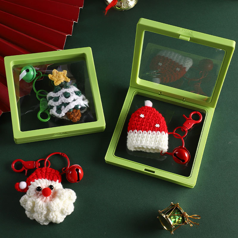 Handmade Christmas Crochet Keychain Knitted Yarn Keyring with Floating Display view 2