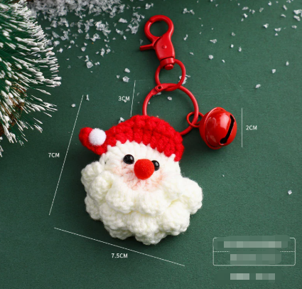 Handmade Christmas Crochet Keychain Knitted Yarn Keyring with Floating Display view 3