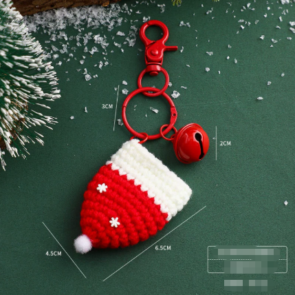 Handmade Christmas Crochet Keychain Knitted Yarn Keyring with Floating Display view 4