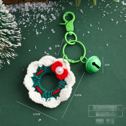 Handmade Christmas Crochet Keychain Knitted Yarn Keyring with Floating Display view 6
