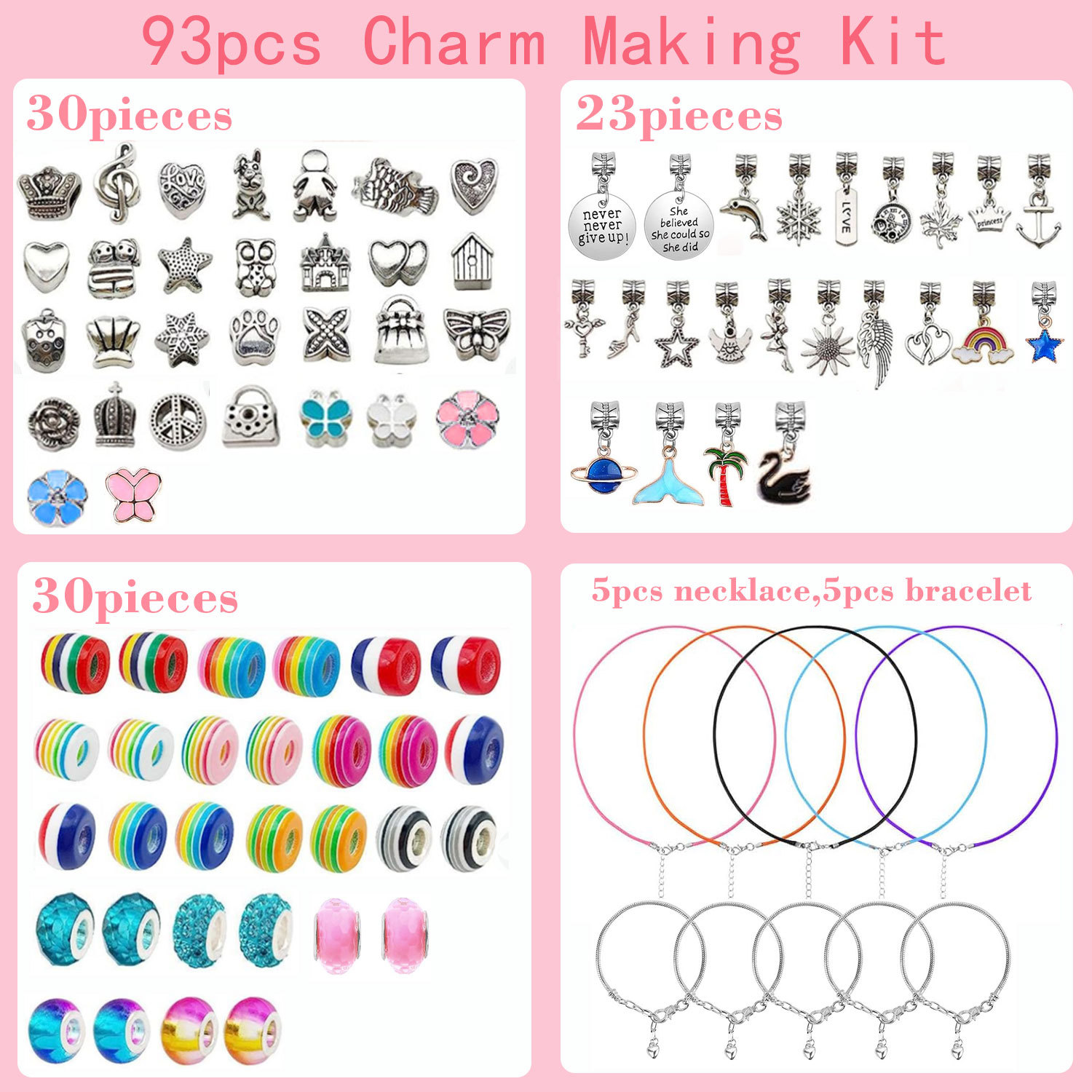 93 Piece DIY Charm Bracelet and Necklace Making Kit for Girls Creative Jewelry view 2