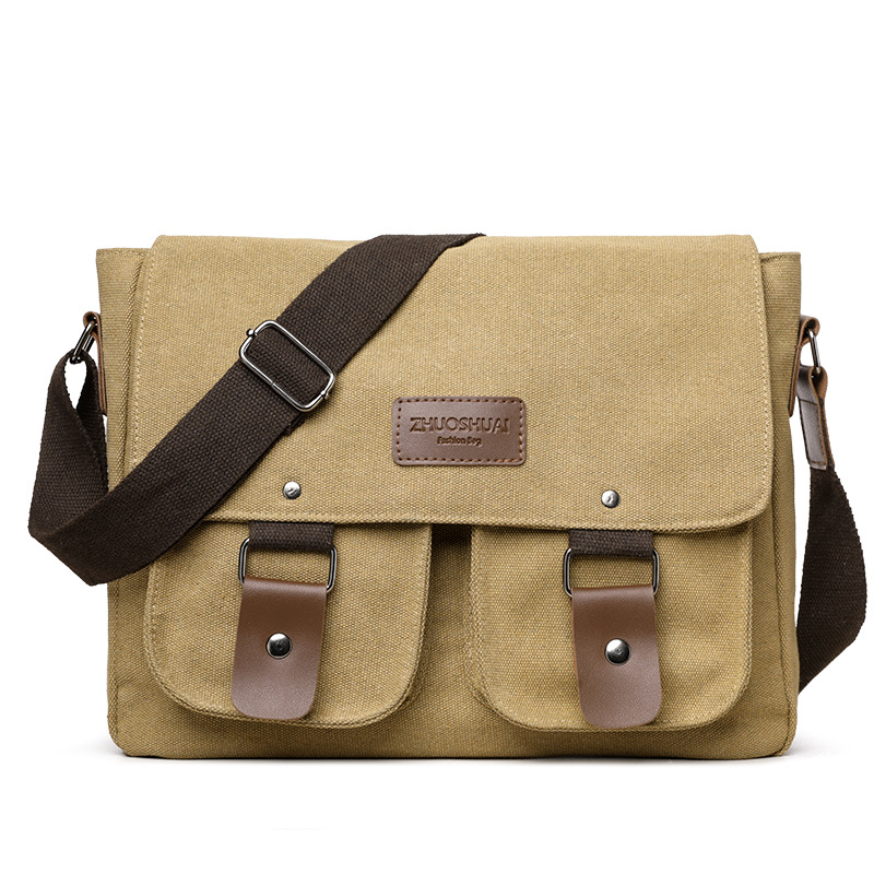 Dark Kahaki Vintage Canvas Messenger Bag Men Crossbody Satchel Durable
