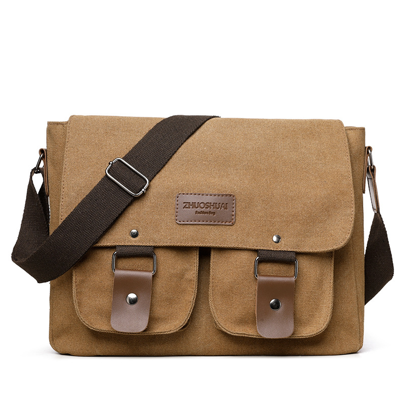 Brown Vintage Canvas Messenger Bag Men Crossbody Satchel Durable Shoulder Bag