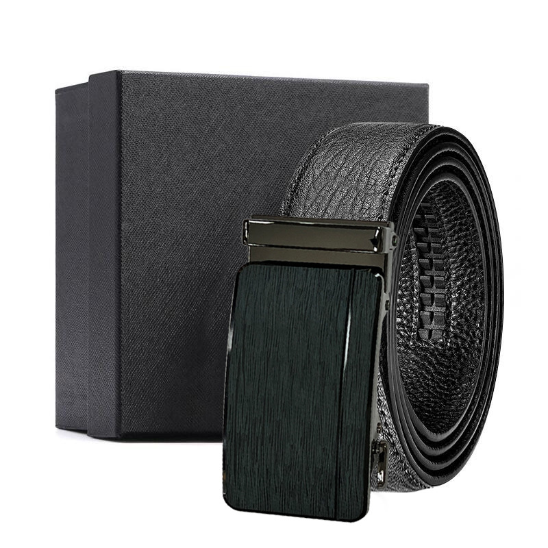 Men's Genuine Leather Ratchet Belt Automatic Buckle 120cm Adjustable Waistband