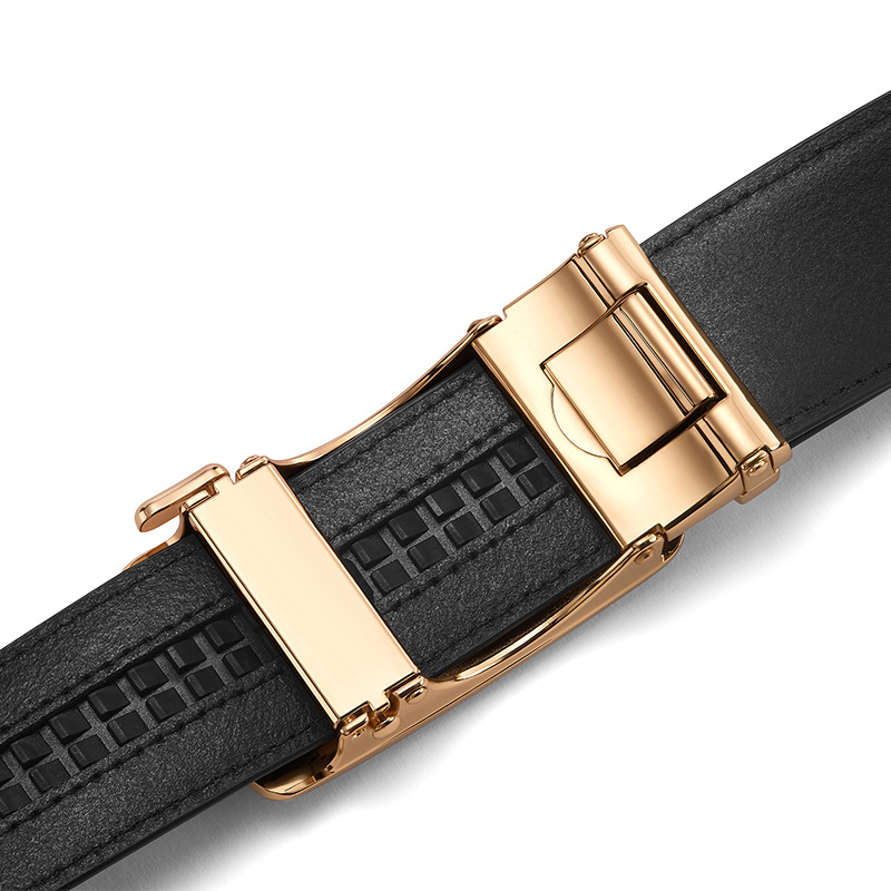 Men's Genuine Leather Ratchet Belt Automatic Buckle 120cm Adjustable Waistband view 2