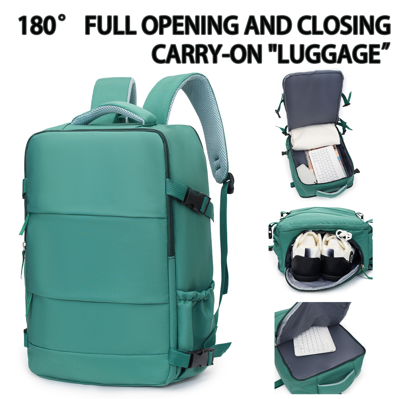 Light Green 25L Travel Laptop Backpack with Shoe Compartment 180 Degree view 2