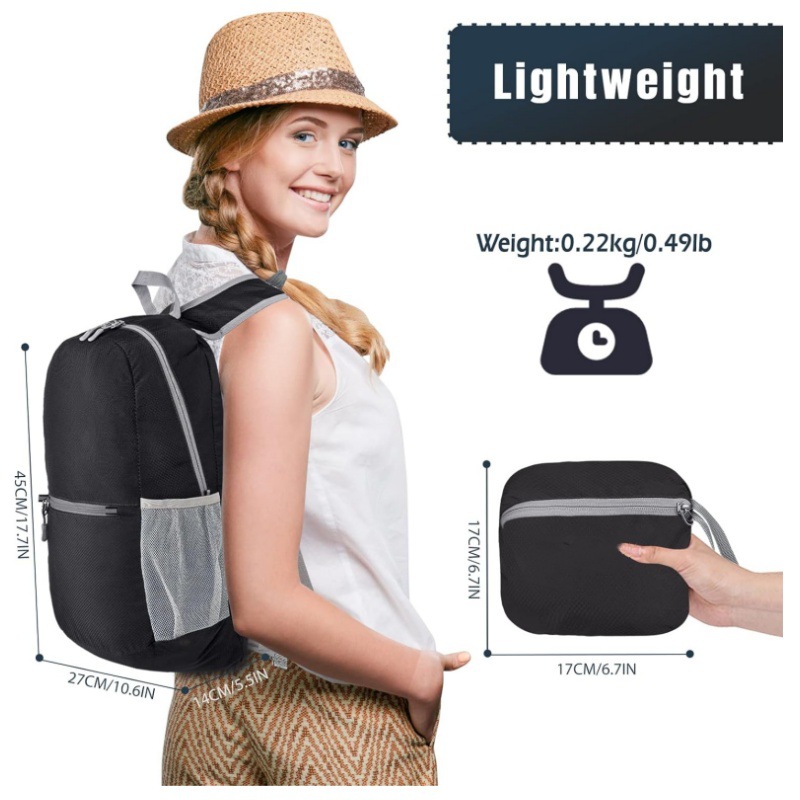 Grey Ultra Lightweight Foldable Backpack Packable Daypack Compact Travel view 6