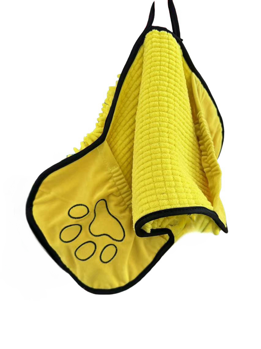 Yellow Super Absorbent Pet Drying Towel with Hand Pockets Soft Chenille — image 1