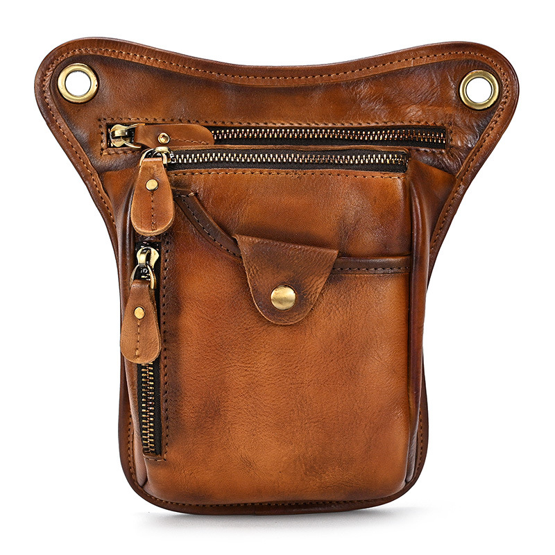 Brown-yellow Vintage Crazy Horse Leather Drop Leg Bag Waist Pack Thigh Pouch