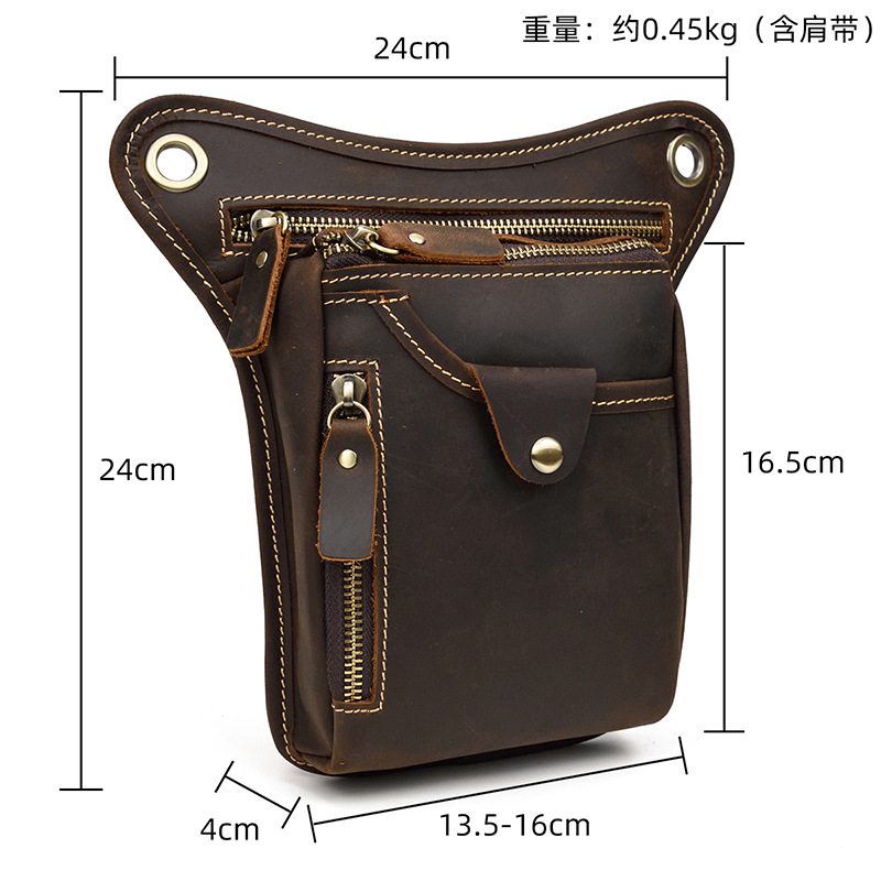 Brown-yellow Vintage Crazy Horse Leather Drop Leg Bag Waist Pack Thigh Pouch view 3