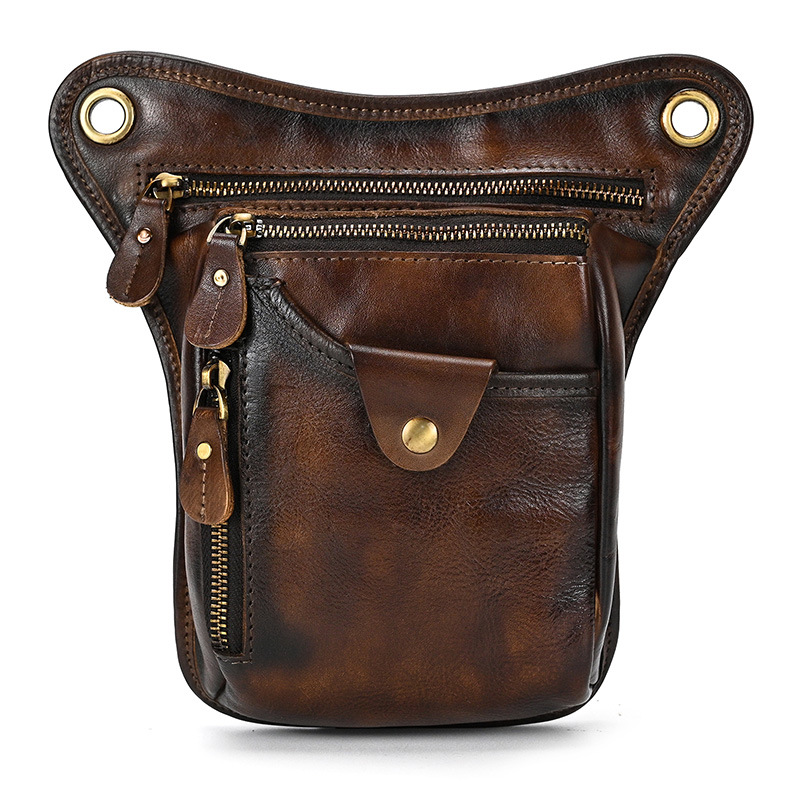 Coffee-brown Vintage Crazy Horse Leather Drop Leg Bag Waist Pack Thigh Pouch