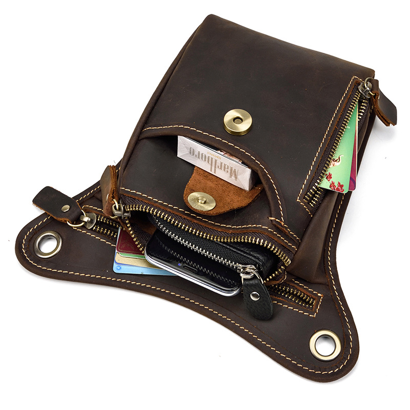 Coffee-brown Vintage Crazy Horse Leather Drop Leg Bag Waist Pack Thigh Pouch view 2