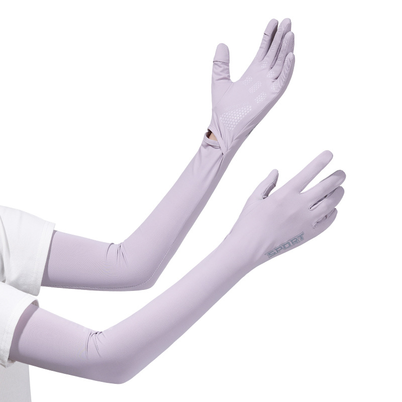 Purple Cooling UV Protection Arm Sleeves Long Sun Block Gloves Breathable