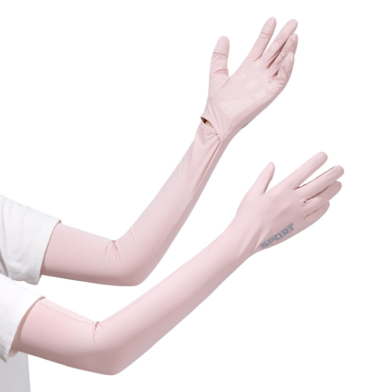 Pink Cooling UV Protection Arm Sleeves Long Sun Block Gloves Breathable