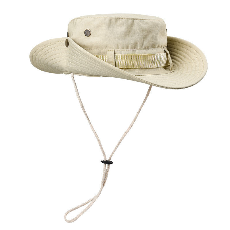 Beige Foldable Wide Brim Sun Hat Unisex Bucket Safari Cap Adjustable 56-60cm