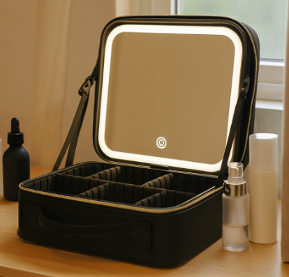Portable Makeup Case with LED Light Mirror Travel Cosmetic Bag Organiser
