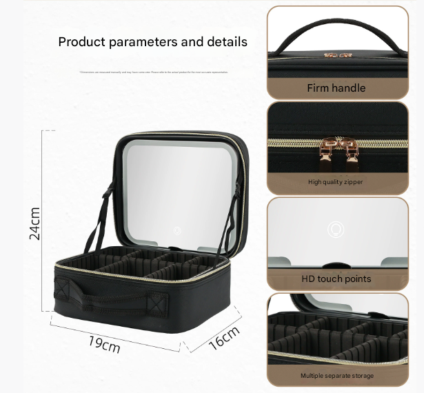 Portable Makeup Case with LED Light Mirror Travel Cosmetic Bag Organiser view 2